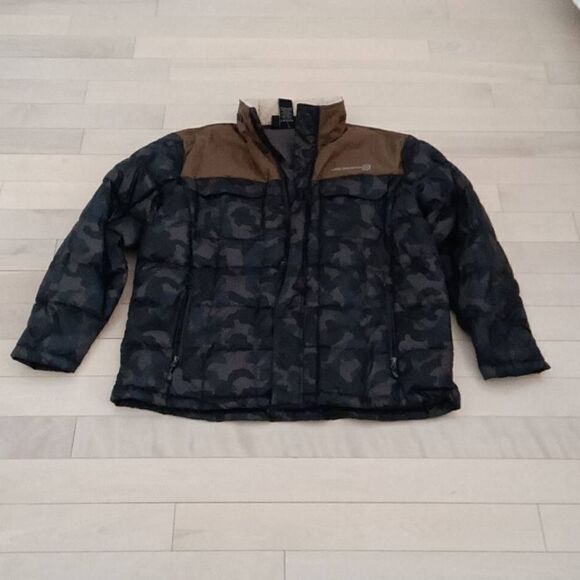 Free Country Men's Camouflage Down Puffer Jacket Navy Blue & Brown 2XL - Picture 1 of 5